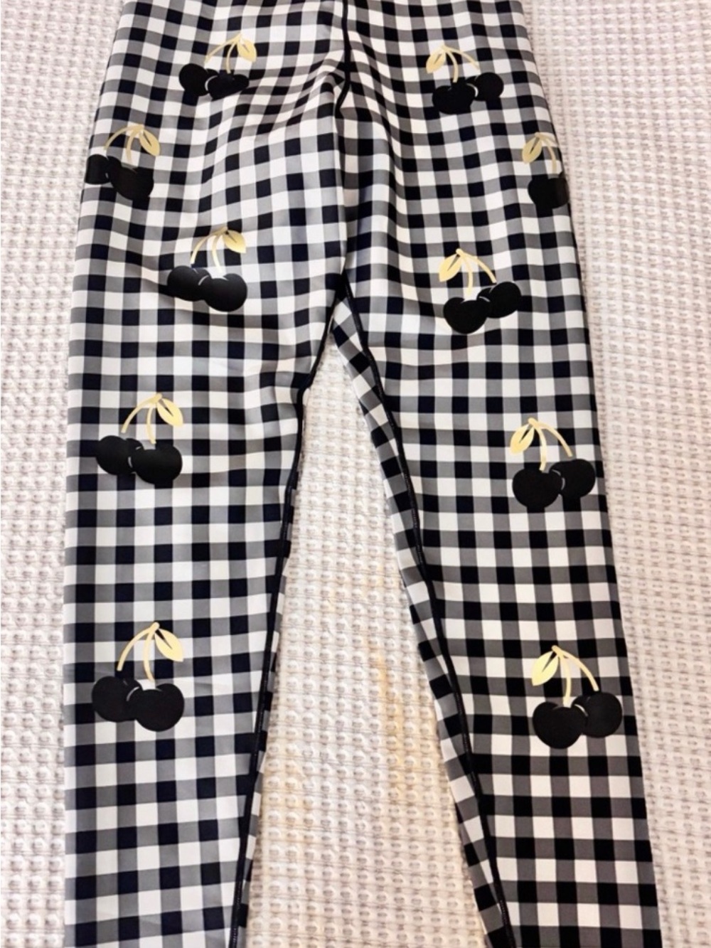 ultracor Black & White Gingham Leggings with Gold Cherry Accents - Picture 6 of 6